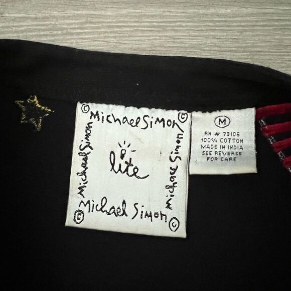 Michael Simon 4th of july summer american flag cardigan black embroidered art M - Picture 4 of 5